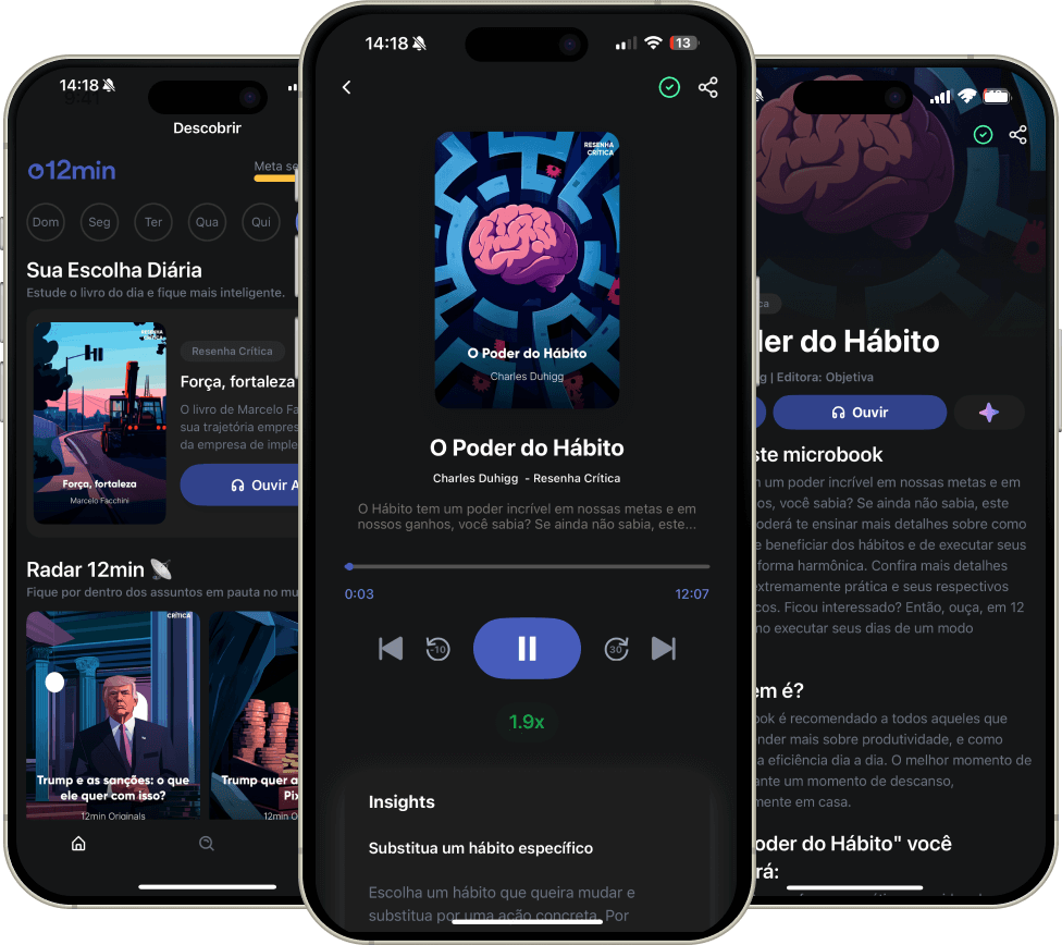 Três celulares com a tela do 12min