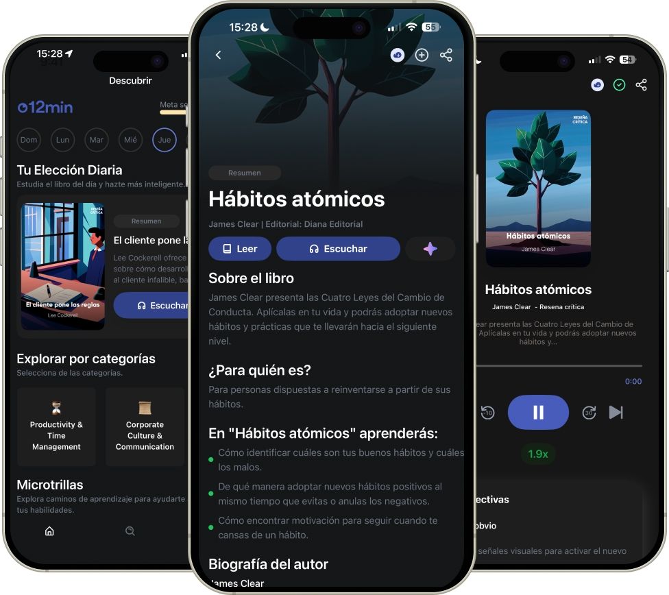 Três celulares com a tela do 12min